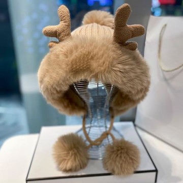 帽子冬女韓版可愛鹿角毛絨護耳帽冬季圣誕加厚毛球雷鋒帽騎車保暖