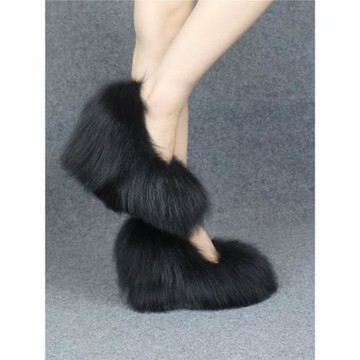 四季原創手工整皮狐貍毛坡跟超高跟瓢鞋船鞋皮草毛毛鞋女鞋單鞋