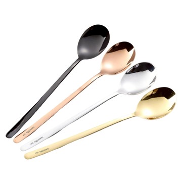 瑞典廚房 質感304不鏽鋼 圓柄湯匙/點心匙 21cm  1套  黑色 + 銀色 + 金色 + 玫瑰金  湯匙 4支