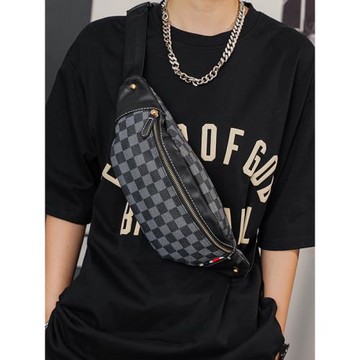 新款休閑格子胸包腰包 韓版男包街頭單肩包斜挎包潮流小包挎包潮