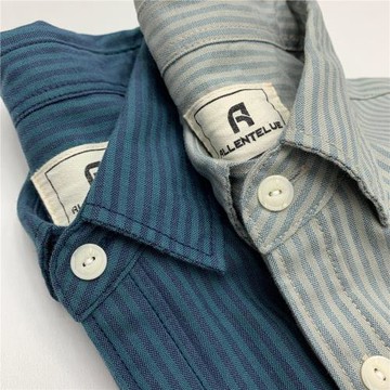 全棉牛津紡條紋襯衫男阿美咔嘰日系復古青年細條紋寬松長袖女襯衣