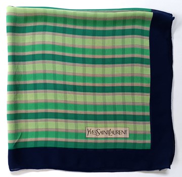 復古 80 年代 Yves Saint Laurent 條紋絲巾，30 x 30 英吋，絲緞圍巾
