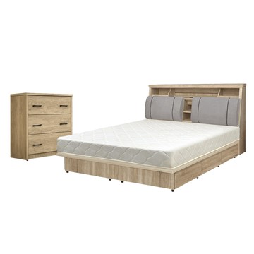 IHouse-特洛伊 4件組(床箱+收納抽屜底+天絲墊+斗櫃)雙大6尺古橡