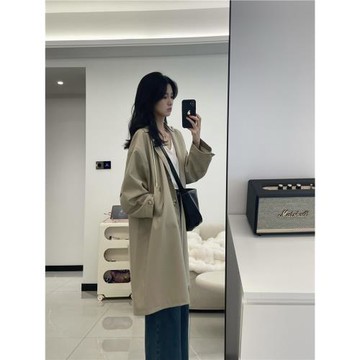 卡其色中長款連帽工裝風衣外套女秋季大碼胖mm氣質休閑高級感大衣
