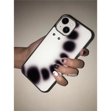 蘋果韓系ins風小眾設計簡約高級感斑駁光影白底炫紫甜酷iphone17/16pro/15/14pro/13電鍍滴膠銀邊防摔保護套