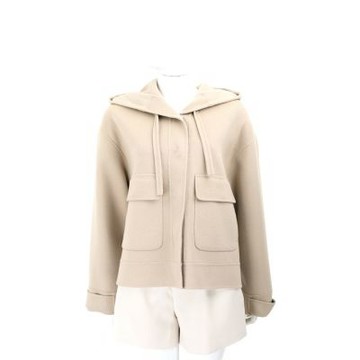 MAX MARA-WEEKEND GARY 翻蓋口袋 駝色羊毛混紡寬版連帽外套