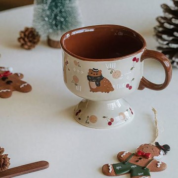 陶瓷杯 卡通 小貍貓 創意 設計 咖啡杯 牛奶杯 小眾 帶手柄