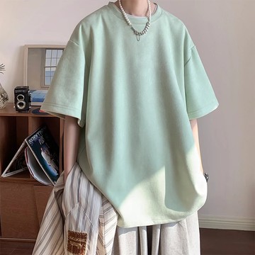 莫蘭迪色！日系麂皮絨短t / 男女皆可穿 / 220g磅數 / 寬鬆落肩oversize / 10色 / M-4XL / 大尺碼【QTJBYT301】