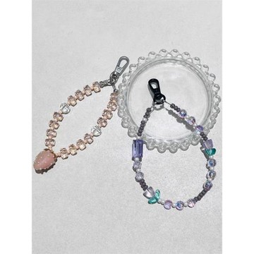 粉色草莓紫色郁金香手腕繩精致水晶手機掛鏈百搭通用不限型號掛繩