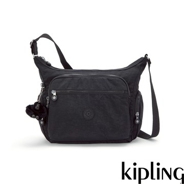 Kipling『牛角包』曜岩黑品牌經典圓標多袋實用側背包-GABBIE