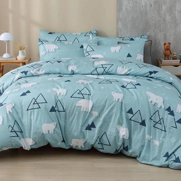 雙人薄被套特大床包組/美國棉授權品牌 / 哈肯小熊  [鴻宇] 台灣製 - 2507藍