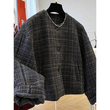 韓版粗花呢高級感短款毛呢外套女小個子呢子大衣夾克2025秋冬新款