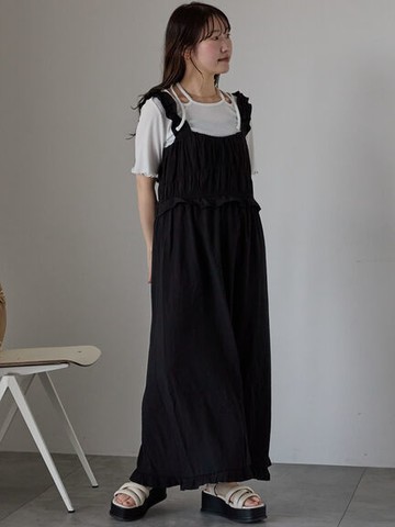 甜美荷葉摺邊分層感吊帶洋裝(0F000739210) - ehka sopo