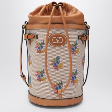Canvas bucket bag with floral embroidery
