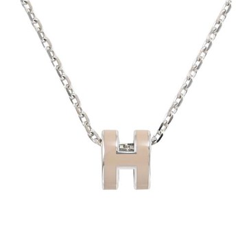 HERMES MINI POPH 經典橢圓H造型項鍊.銀/冰棕