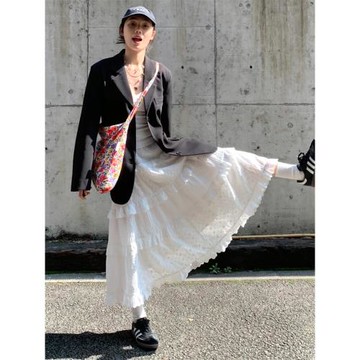 白色蕾絲蛋糕裙女春秋夏2025新款法式芭蕾風仙女中長款蓬蓬半身裙