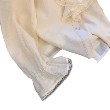 實拍 荷葉邊系帶蝴蝶結雪紡襯衫2024新秋款設計小眾長袖上衣女