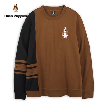 Hush Puppies T恤 男裝直式拼接配色刺繡狗長袖T恤