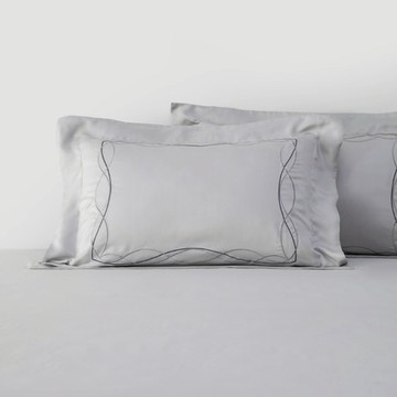 克萊歐雙色刺繡500織天絲歐式枕套2入 月石灰