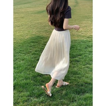 飄逸流光紗裙半身裙女夏季2026高級感小個子顯瘦海邊沙灘a字裙子