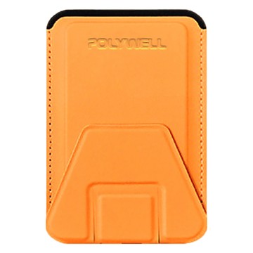 POLYWELL 寶利威爾 磁吸式手機支架 Magsafe 卡夾 卡包 折疊式 皮革質感 適用iPhone PW15-T65-0279  澄黃色  1個