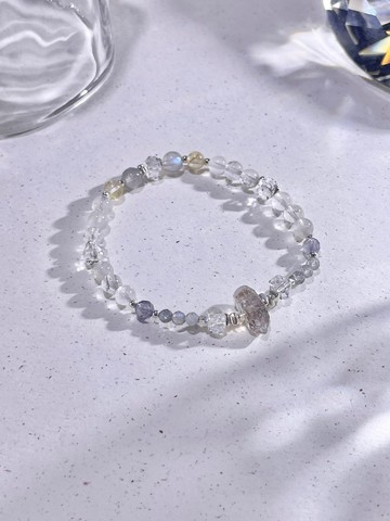 s925純銀 閃靈鑽|灰月光|白幽靈| 金髮晶| 堇青石| 水晶手鍊A21