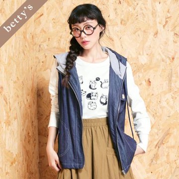 betty’s貝蒂思 下擺抽繩連帽牛仔背心(牛仔藍)
