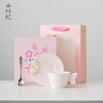 捏花陶瓷咖啡杯碟套裝禮盒高檔精致女士個人專用杯子新婚生日禮物