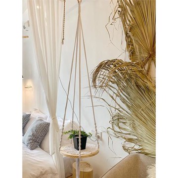 推薦ins房間吊掛棉繩編織邊桌飄窗陽臺置物架懸掛民宿裝飾床頭柜