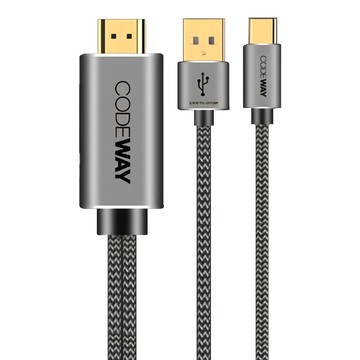 CODEWAY Type-C-HDMI傳輸線 充電支援  2m  1條  灰色