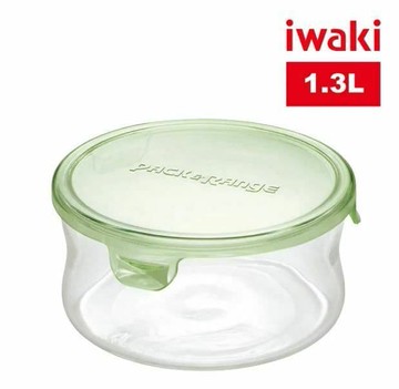 【iwaki】日本耐熱玻璃圓形微波保鮮盒1.3L(綠色)(原廠總代理)