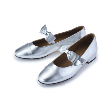 小時光 甜美蝴蝶結低跟瑪莉珍鞋 銀箔 (5B3089)