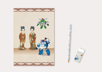 灰陶加彩仕女俑 A4筆記本組合包(含鉛筆及橡皮擦)