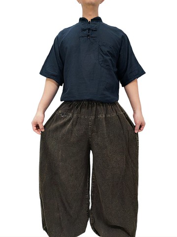 水洗石哈倫褲 漂白棉褲 中性長褲 長褲 鬆緊腰