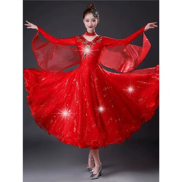 新款摩登舞裙交誼舞大擺裙連衣裙國標舞比賽裙華爾茲表演裙演出服