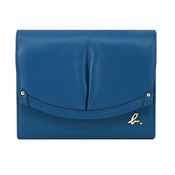 agnes b. heart雙白線軟皮翻蓋短夾-藍