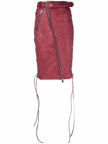 Manokhi - lace-up detail midi skirt - women - Viscose/Polyester/Leather - S - Red