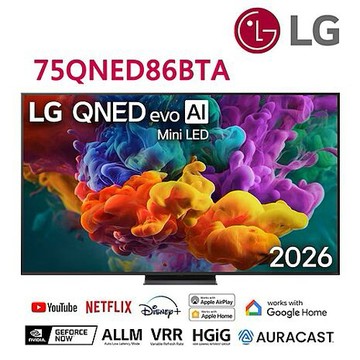 (送原廠壁掛架+桌上型安裝)LG 75吋 QNED AI 4K智慧液晶顯示器 75QNED86BTA【智慧家