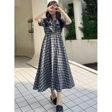 現貨｜GRL 日單🇯🇵 格紋荷葉邊領蝴蝶結綁帶連身洋裝 三標齊全✨ [gn296]
