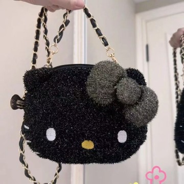kitty側背包🎀 新款hellokitty閃閃大臉斜挎包小圓包銀墨綠包包 斜跨包 kitty手機包 可愛包包 斜背包