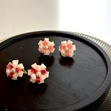 立體緞帶花朵 手工水晶花 樹脂耳環/無痛耳夾