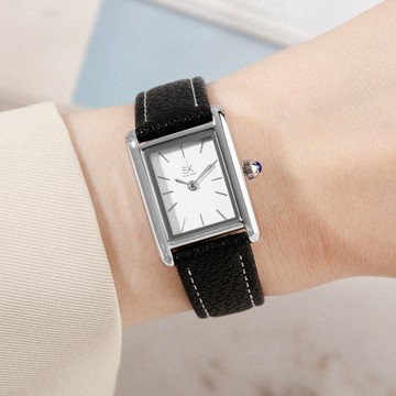 SHENGKE午夜琴鍵復古方形真皮手錶【WSK0214】-白面黑帶