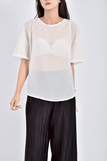 (XL) 前短後長白色短袖上衣