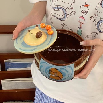 可愛水豚泡面碗大容量家用干飯碗面碗卡皮巴拉湯碗餐具創意禮物男