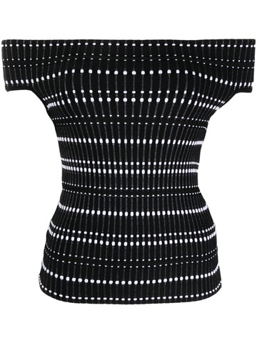 Alexander McQueen - open-knit off-shoulder top - women - Polyester/Polyamide/Viscose/Cotton - S - Black