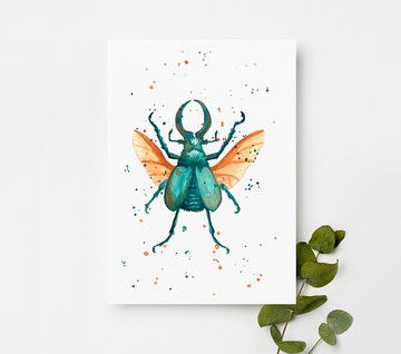 明信片-甲殼蟲| 水彩卡片 手繪明信片 極簡主義風格 色彩繽紛