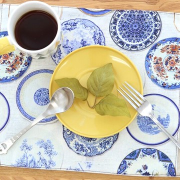 棉麻/平紋棉定位布 DIY手工布料 進口布料 青花瓷碟子 CT1551