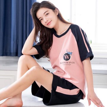 夏季睡衣女士純棉短袖短褲套頭可外穿夏天休閑薄款大碼家居服套裝
