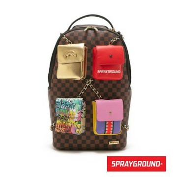 SPRAYGROUND-多彩四格口袋大容量後背包-咖啡色