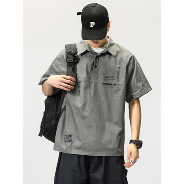 夏季純棉半袖polo衫男高級感個性痞帥短袖t恤ins潮牌寬松工裝襯衣